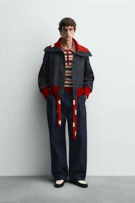ZARA HARRY LAMBERT X DISNEY ДЖИНСОВЫЕ БРЮКИ ШИРОКОГО КРОЯ, МОРСКОЙ СИНИЙ
