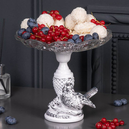 Фруктовница-конфетница Терра Сонг со стеклянной чашей Серебро