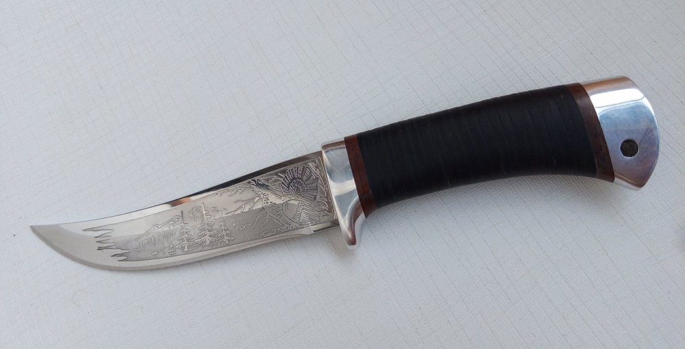 Кованый нож НС-11 Клык с алюминиевыми вставками (40Х10С2М) гравировка (Златоуст)