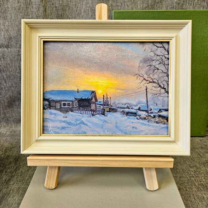 Картина "Закат в деревне" 15х20