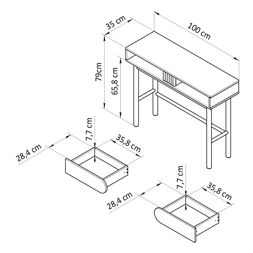 Консольный столик с 2 ящиками Ола на ножках, 100х35х79 см, ЛДСП/сосна