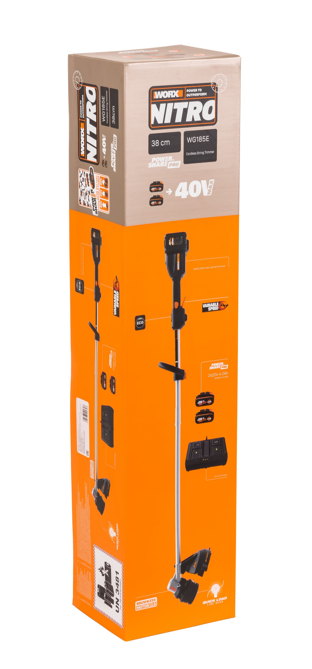 Триммер аккумуляторный бесщёточный WORX WG185E 40В