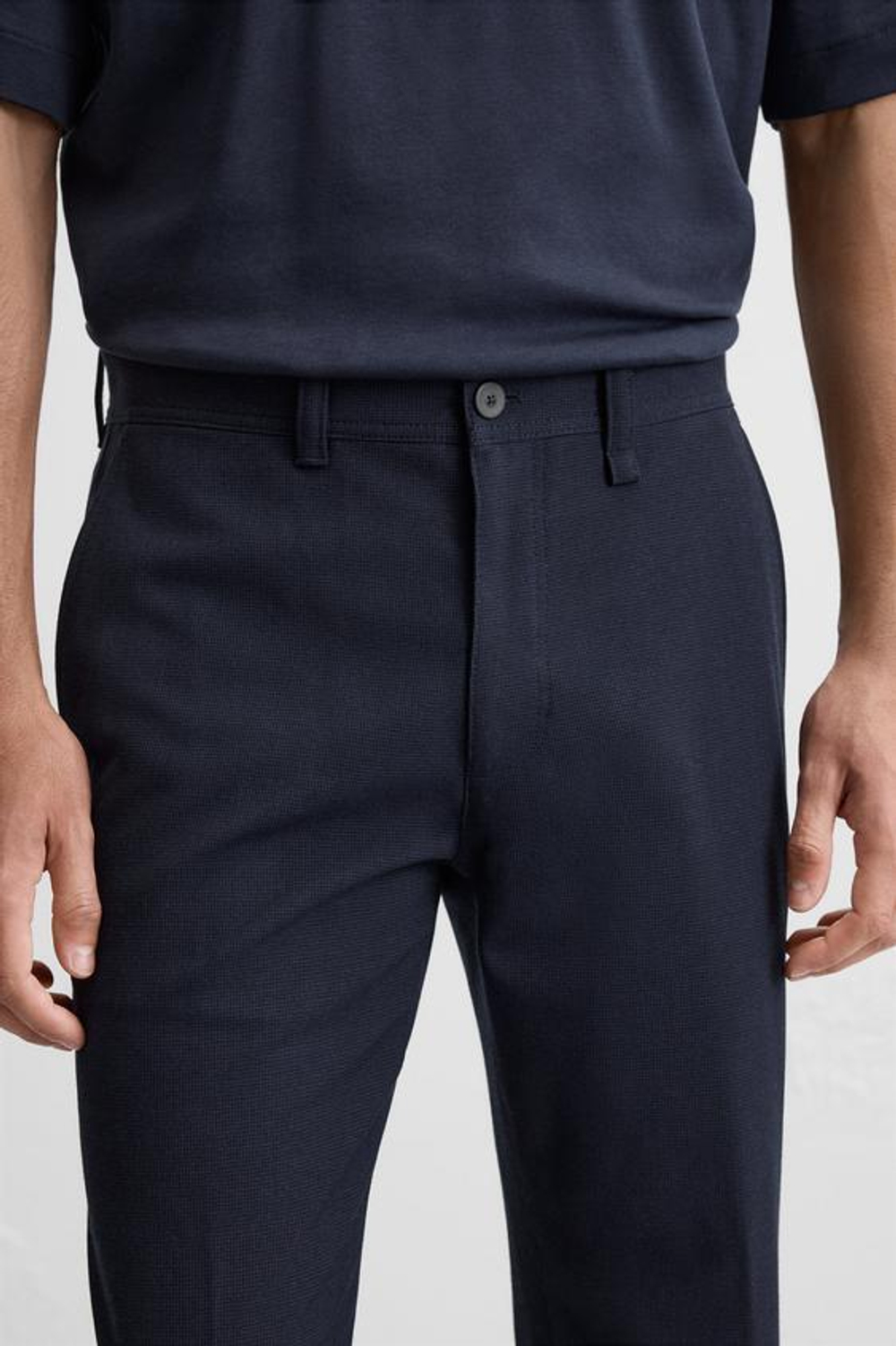 ZARA БРЮКИ КОМФОРТНОЙ ПОСАДКИ ИЗ РЕЛЬЕФНОЙ ТКАНИ, СИНИЙ С МЕЛАНЖЕВЫМ ЭФФЕКТОМ