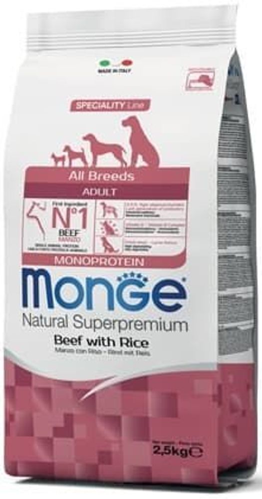 Monge Dog 2,5кг Monoprotein Beef and Rice корм для собак всех пород говядина с рисом