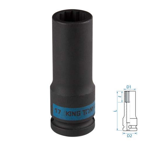 KING TONY (443017M) Головка торцевая ударная глубокая двенадцатигранная 1/2", 17 мм