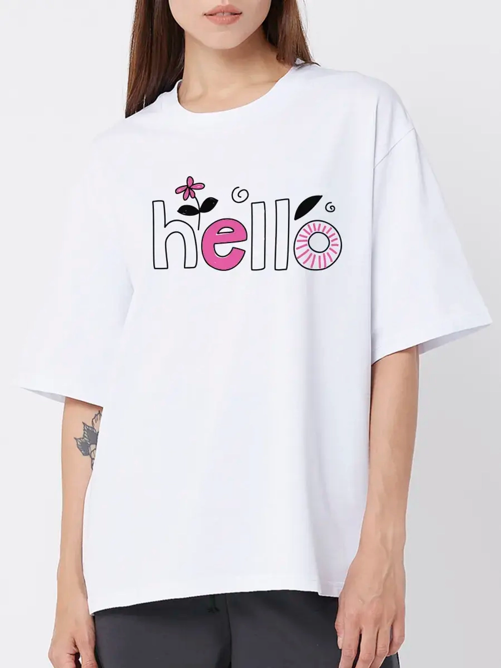 Футболка больших размеров с принтом hello