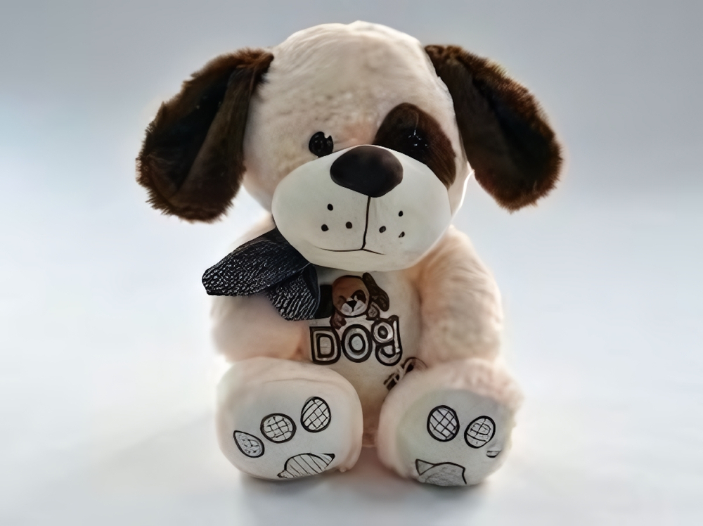 Собака с бантом и вышивкой "DOG" 20x33x25см. (Hand)