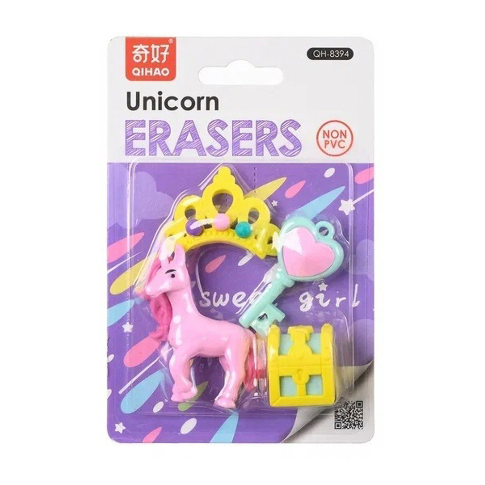 Ластик Qihao, фигурный, разборный, серия "Единорог", в блистере, набор 4 шт