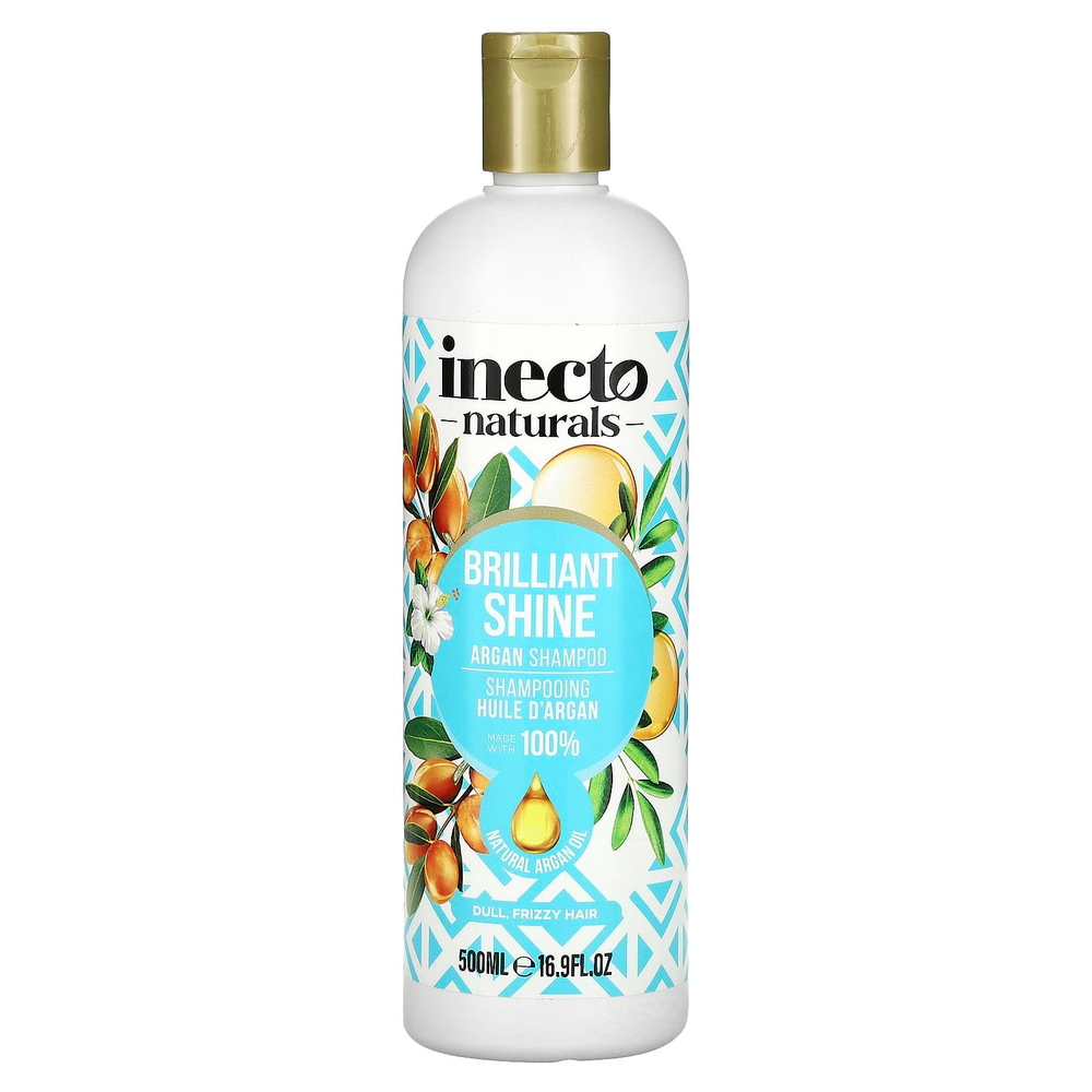Inecto, Naturals, шампунь с арганой для блеска и блеска, для тусклых и вьющихся волос, 500 мл (16,9 жидк. унции)