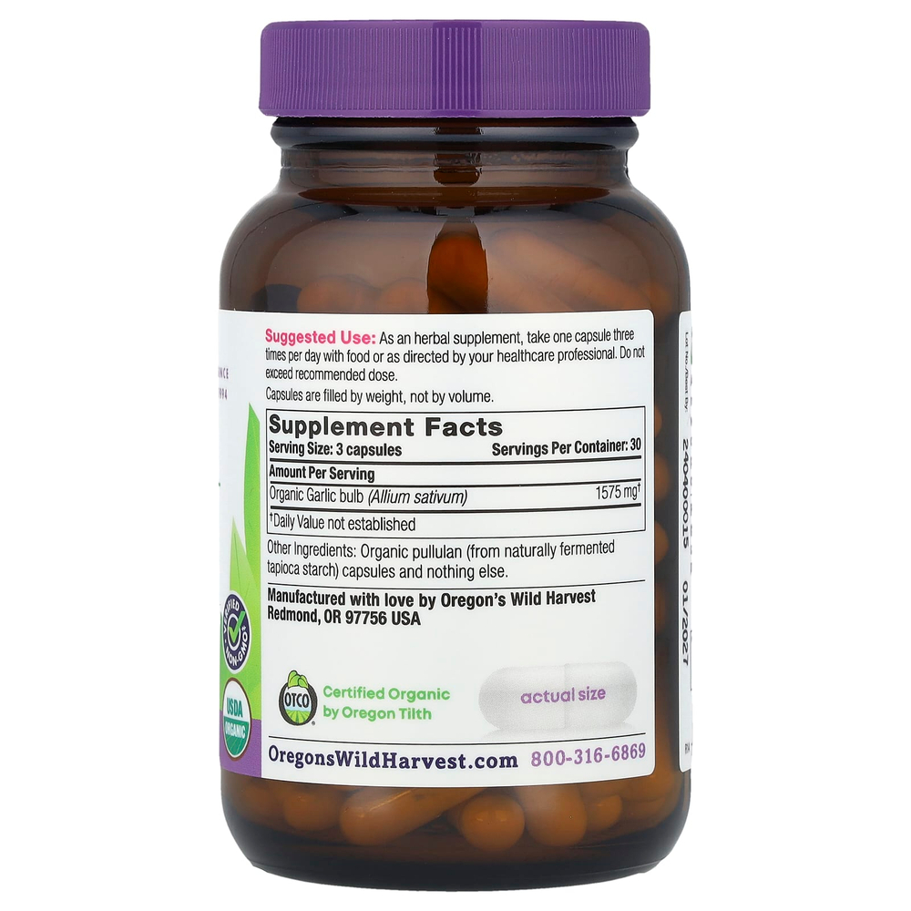 Oregon's Wild Harvest, Органический чеснок, 90 органических веганских капсул (525 мг на капсулу)