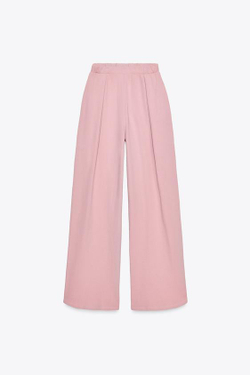 ZARA БРЮКИ ИЗ ТКАНИ С ЭФФЕКТОМ ПОТЕРТОСТИ, ПУДРОВО-РОЗОВЫЙ