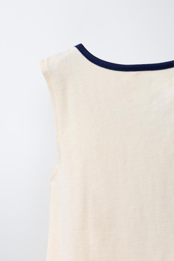 ZARA ФУТБОЛКА С НАДПИСЬЮ И КОНТРАСТНОЙ ОТДЕЛКОЙ, ЭКРЮ