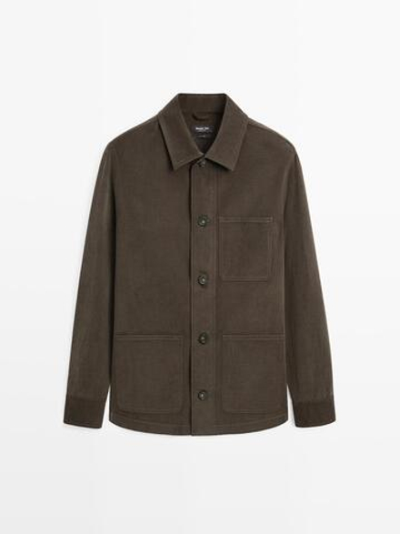 Massimo Dutti Вельветовая куртка-рубашка с карманами, коричневый