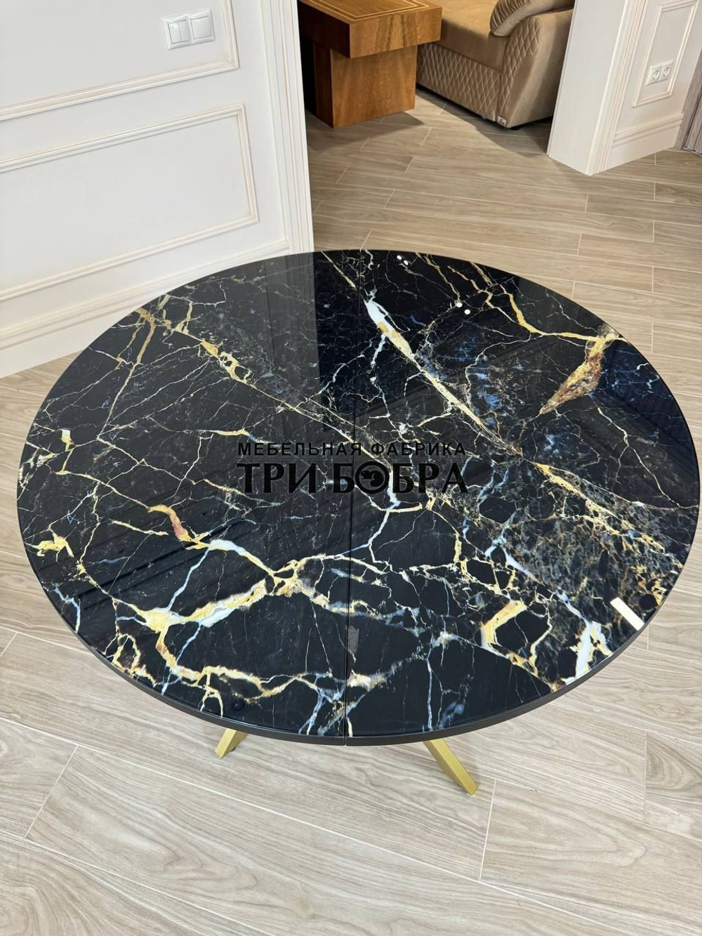 Стол круглый стеклянный "Черный мрамор"