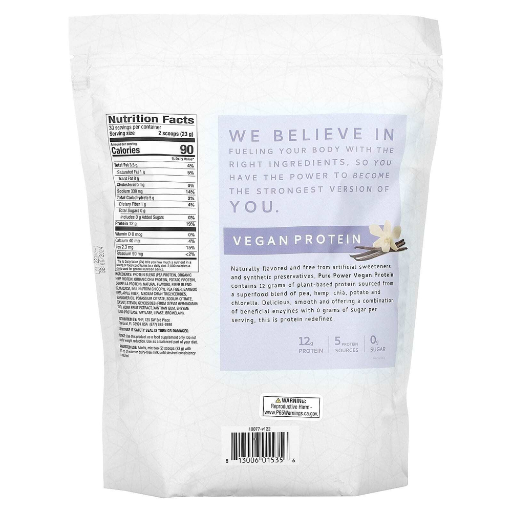 Dr. Mercola, Pure Power, веганский протеин, со вкусом ванили, 690 г (1 фунт, 8,3 унции)