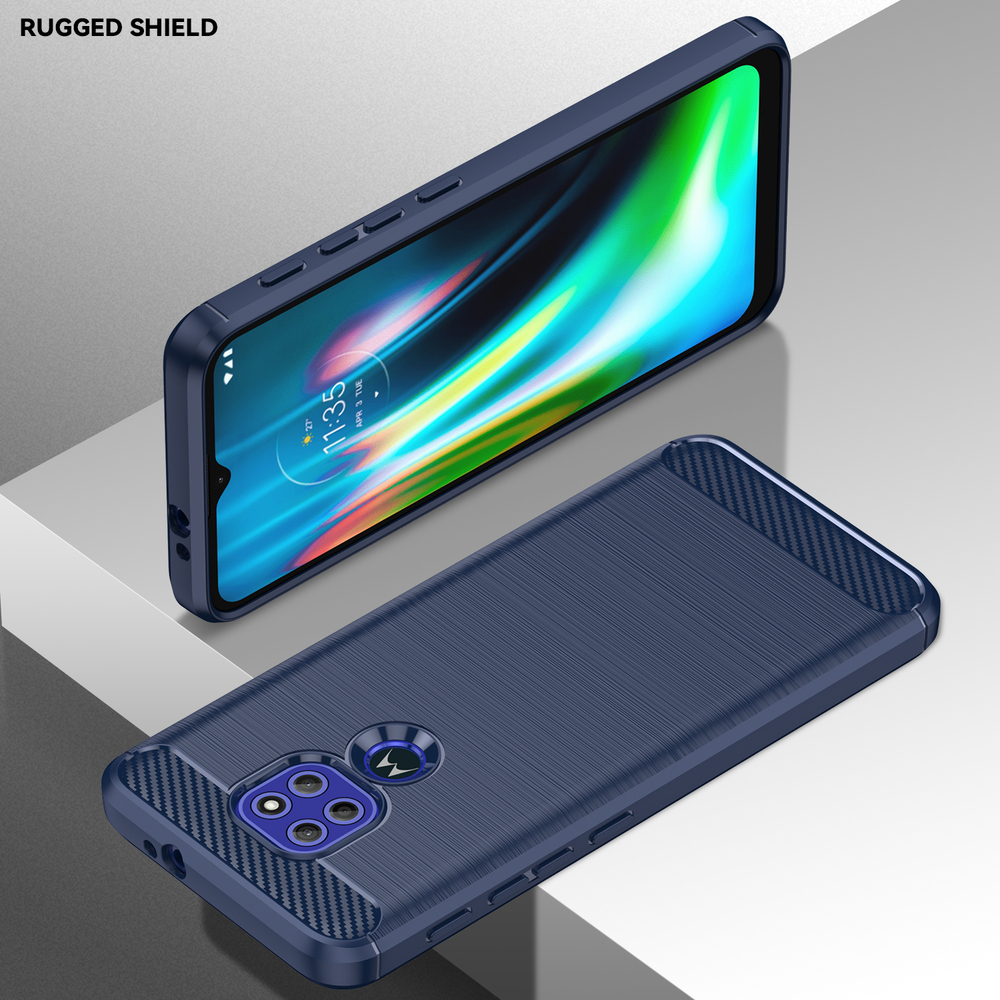 Чехол синего цвета с дизайном в стиле карбон для Motorola G9 Play, серии Carbon от Caseport
