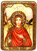 Инкрустированная икона Святая Великомученица Ирина Македонская 29х21см на натуральном дереве в подарочной коробке