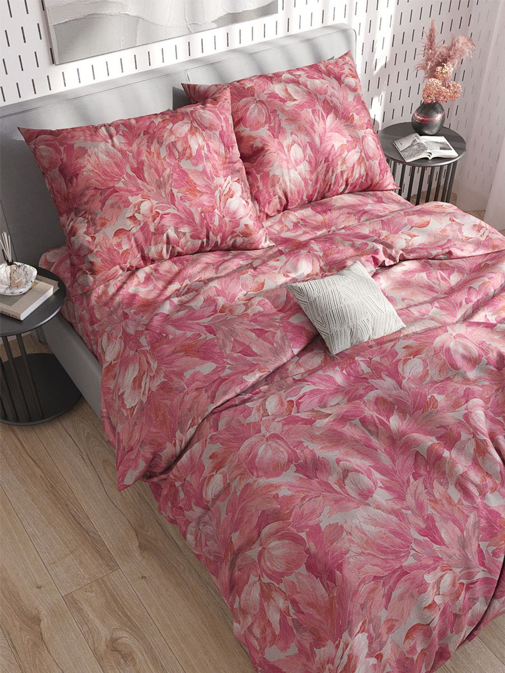 Постельное белье сатин Milky Garden "Вейгела" семейное Наволочка 50x70 см 2 шт Простынь 240x215 см Пододеяльник 145x215 см 2шт