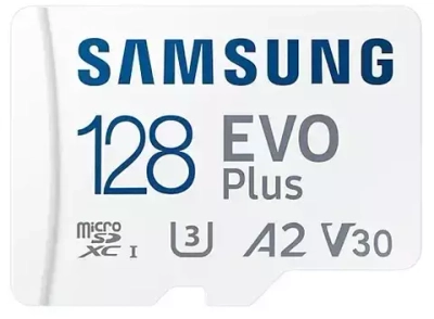 Карта памяти Samsung EVO Plus microSDXC 128 ГБ Class 10, V30, A2, UHS-I U3, R 130 МБ/с, адаптер на SD