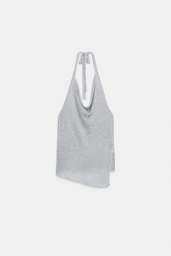 ZARA ТОП ХАЛТЕР С БЛЕСТЯЩЕЙ НИТЬЮ, СЕРЕБРИСТЫЙ