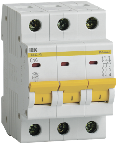 KARAT Автоматический выключатель ВА47-29 3P C 16А 4,5кА IEK
