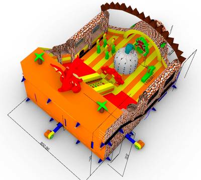 Коммерческий надувной батут «Драконье логово», с крышей, 12*8*7 м