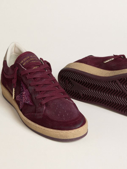 Ball Star Donna in suede bordeaux con stella in cristalli e talloncino in pelle laminata