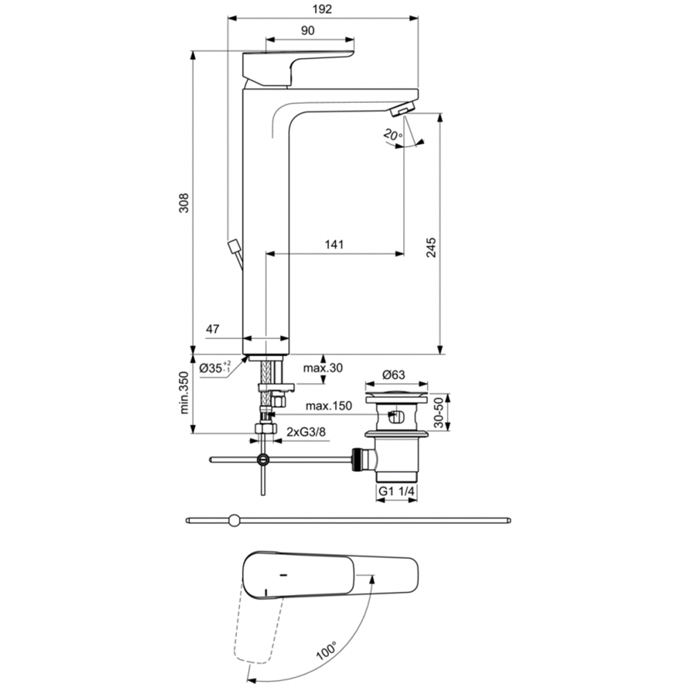 Смеситель Ideal Standard  CERAPLAN III SLIM BC572AA для раковины