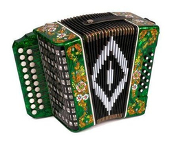 ГАРМОНЬ "ЧАЙКА" (S48/1ХL, 21х12), ЦВЕТ ЗЕЛЁНЫЙ, РОСПИСЬ "ПАЛЕХ"