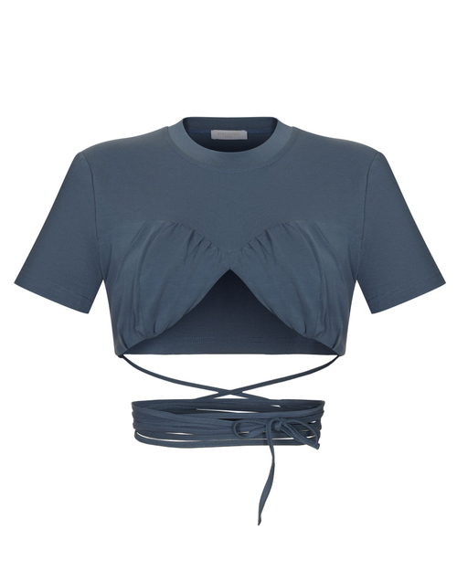 Топ из трикотажа с завязками на талии, темно-серый