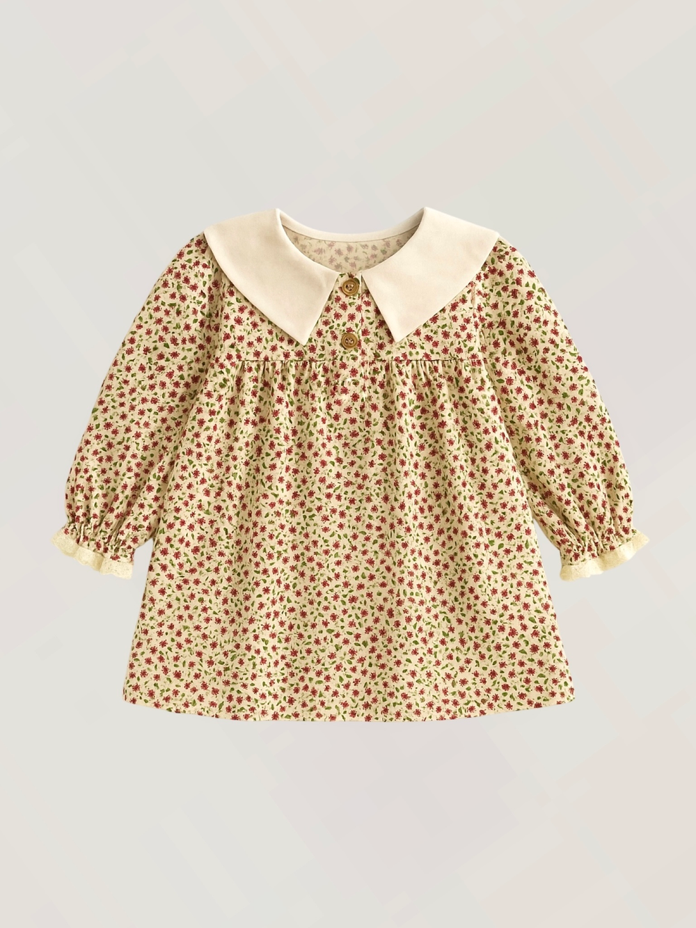 Платье с воротником в цветочек, Бежевый