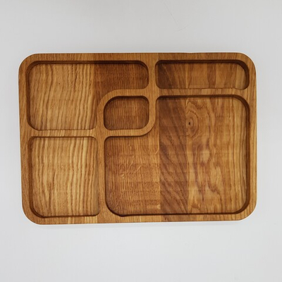 Менажница "Авантаж" прямоугольная; дуб; 5 секций; H=25,L=350,B=250мм