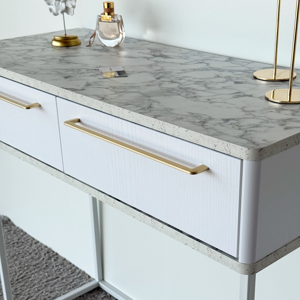 Туалетный столик консоль ROYAL 5211 эко (Мрамор Каррара-Белый-р.золото)