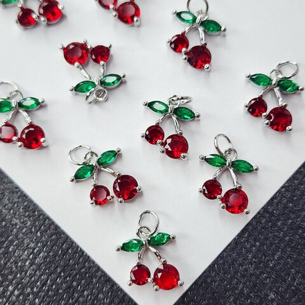 Подвеска вишенки, родий, вишня, р-р 16мм, люкс фурнитура