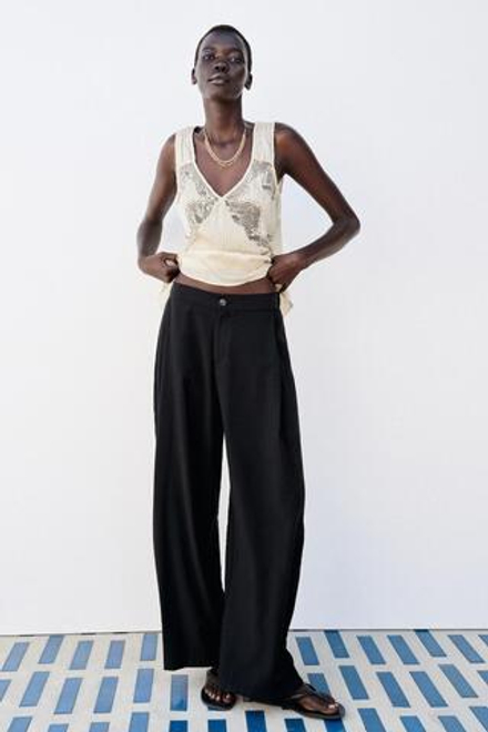 ZARA СВОБОДНЫЕ БРЮКИ BARREL, ЧЕРНЫЙ