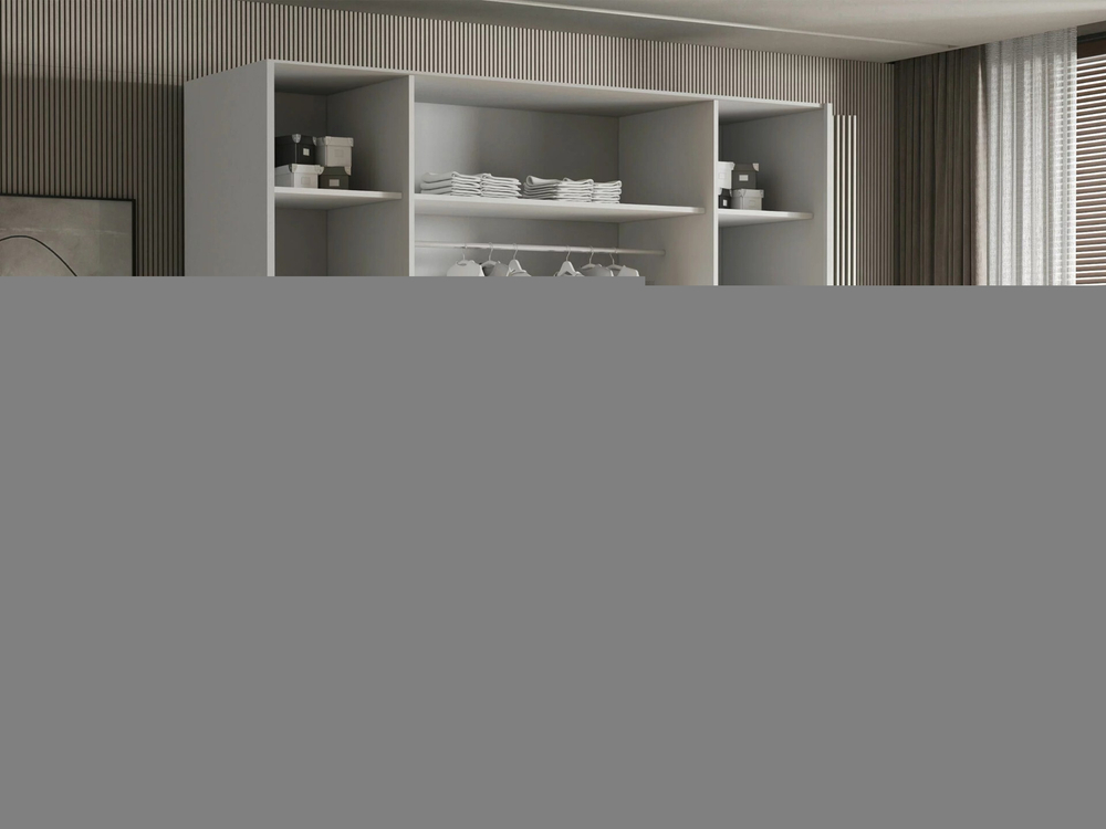 Распашной четырехсекционный шкаф Эмма с 2 ящиками, с золотыми ручками Белый снег 8685 BS  210*60*220