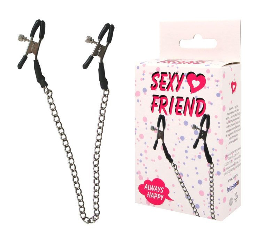 Черные зажимы на соски с серебристой цепочкой (Цвет: черный с серебристым)