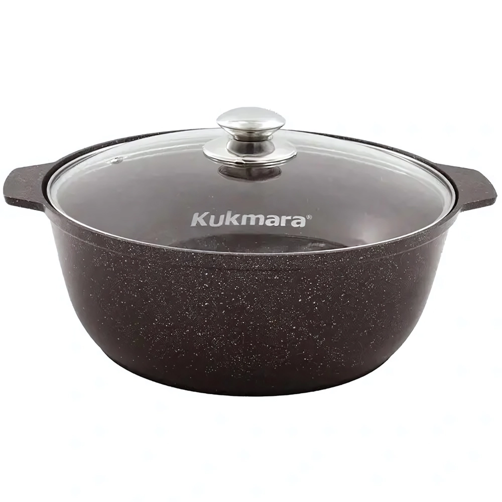 Кастрюля-жаровня 5л диаметром 28см со стеклянной крышкой, АП (кофейный мрамор)