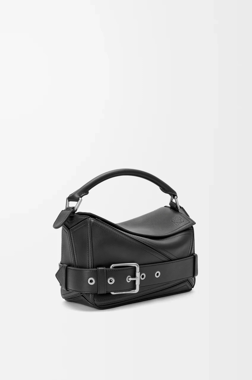 Loewe Маленькая сумка Puzzle Biker из блестящей телячьей кожи, черный