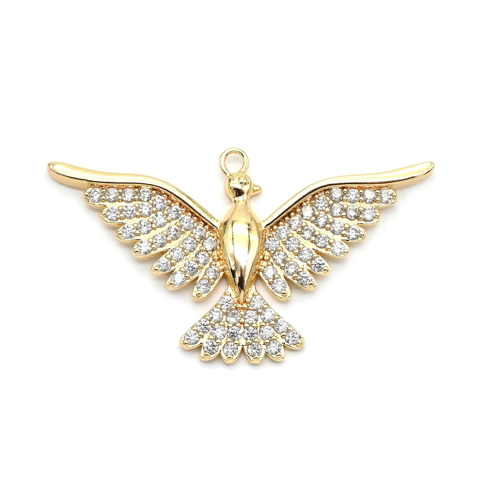 22109-з Подвеска "Птица" с фианитами 35*20мм, позолота