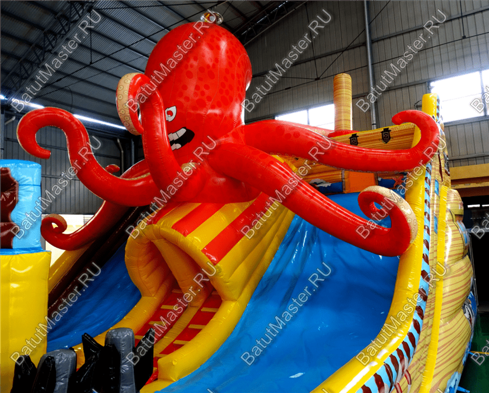 Коммерческий надувной батут "Корабль с осьминогом" 16*9*7 м