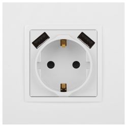 14-4109-01 ЭРА Розетка 2P+E 16A-250В, штор. с 2xUSB 5В-3А, Эра Elegance, белый | Elegance Белый