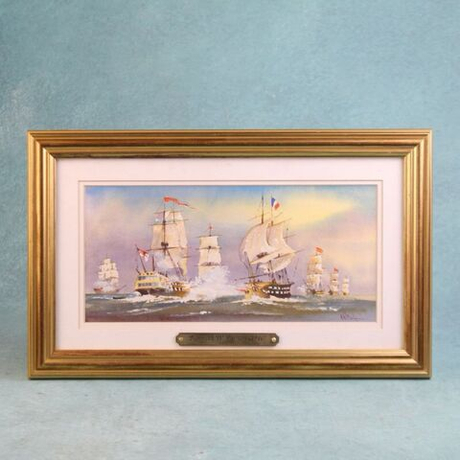 Винтаж: Картина: «Трафальгар, 1805 г.». Акварель с сертификатом подлинности)