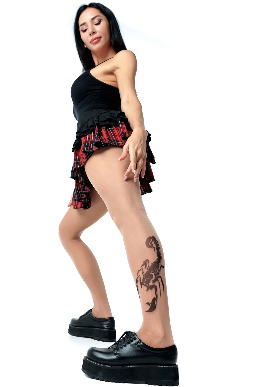 Колготки +size с принтом в виде скорпиона на левой ножке (Размер: XL-XXL-XXXL) (Цвет: бежевый)