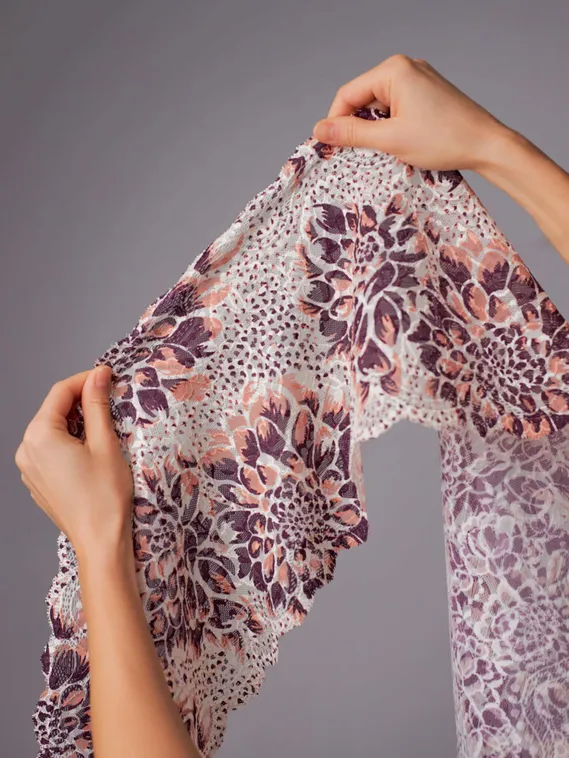 03-284 ОПТ Кружево эластичное 23 см, бежевый/слива/коричневый