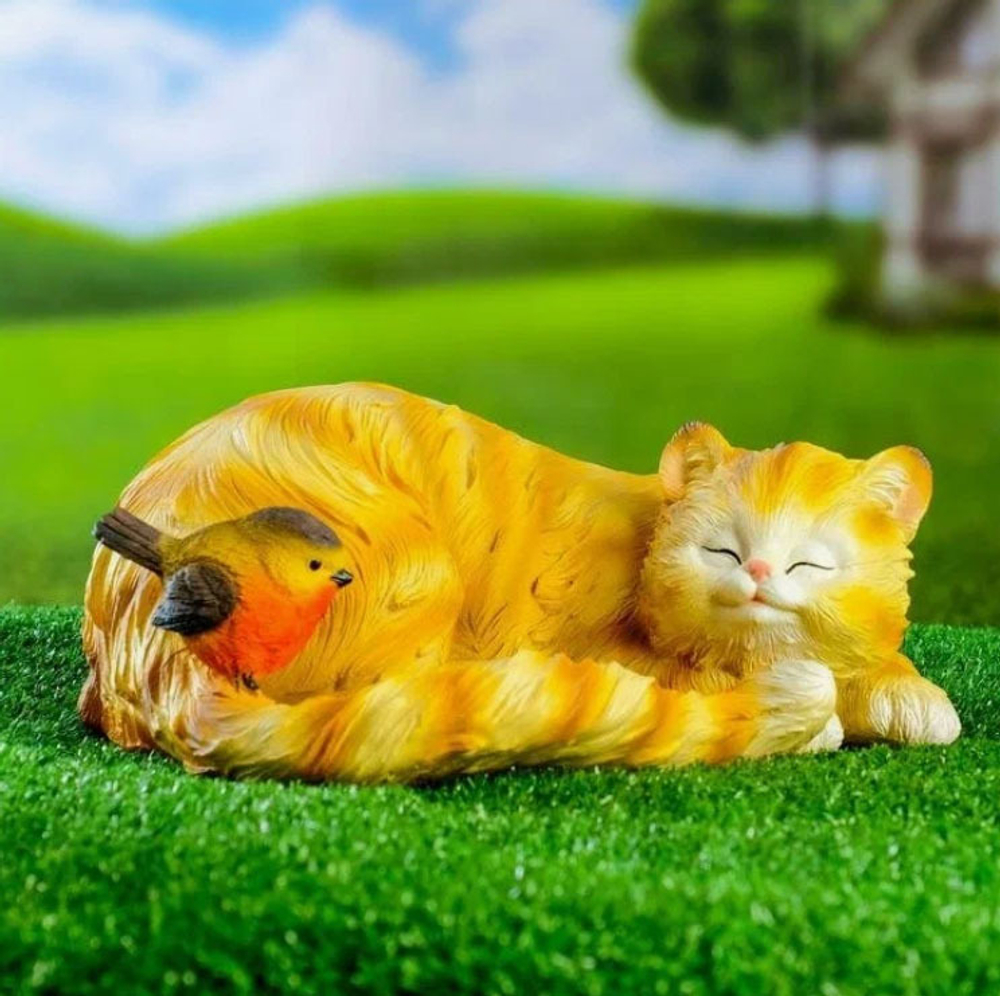 Фигурка Кошка спящая с птичкой