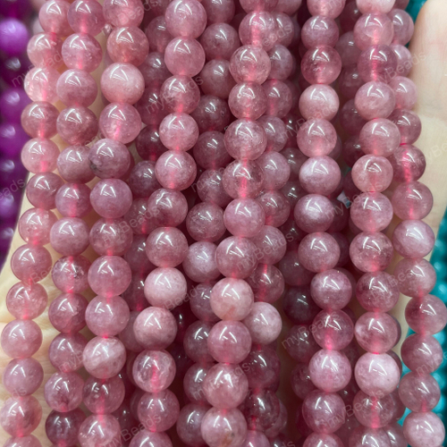 Кварц клубничный 6 мм, бусины - шарики (нить 38 см)
