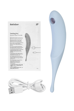 Точечный вибратор с вакуумной стимуляцией Satisfyer Twirling Pro, силикон, голубой, 20 см