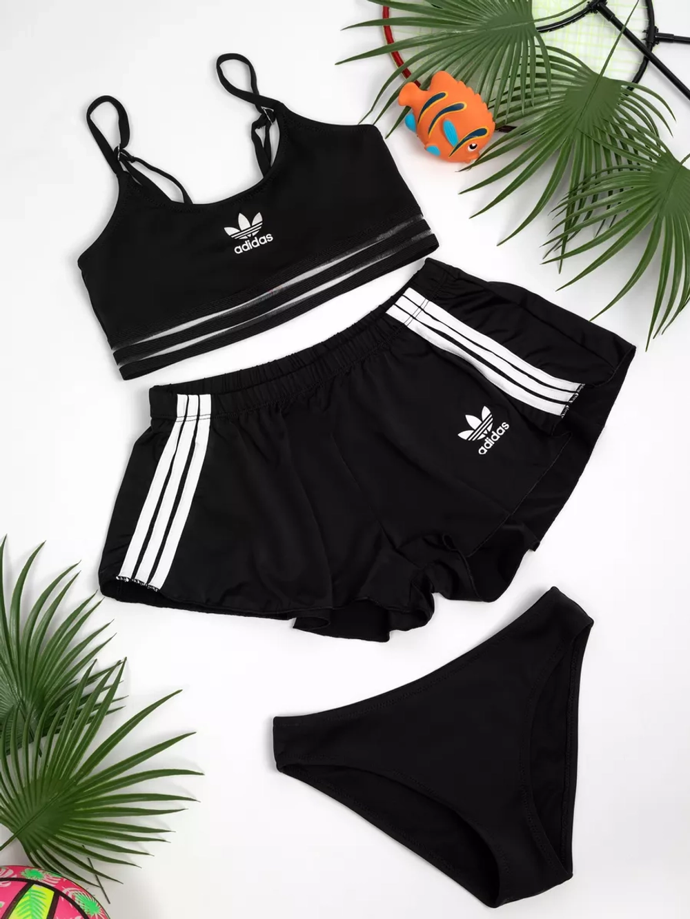 купальник раздельный 3 в 1 с шортами спортивный Adidas