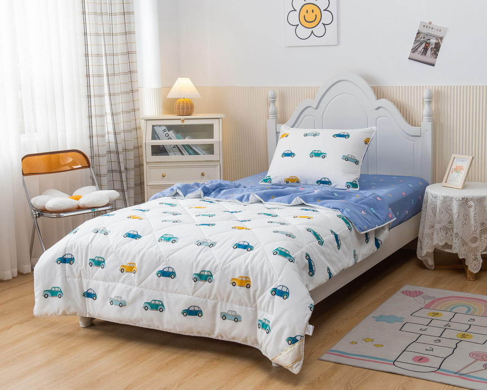 Детское постельное белье 1.5 спальное Sofi De MarkO Машинки Ретро белое